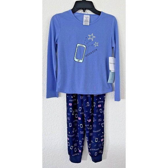Calvin Klein Big Girls Pajama Set 2-Pieces  soft and cozy Blue size M 7/8 - Picture 1 of 9